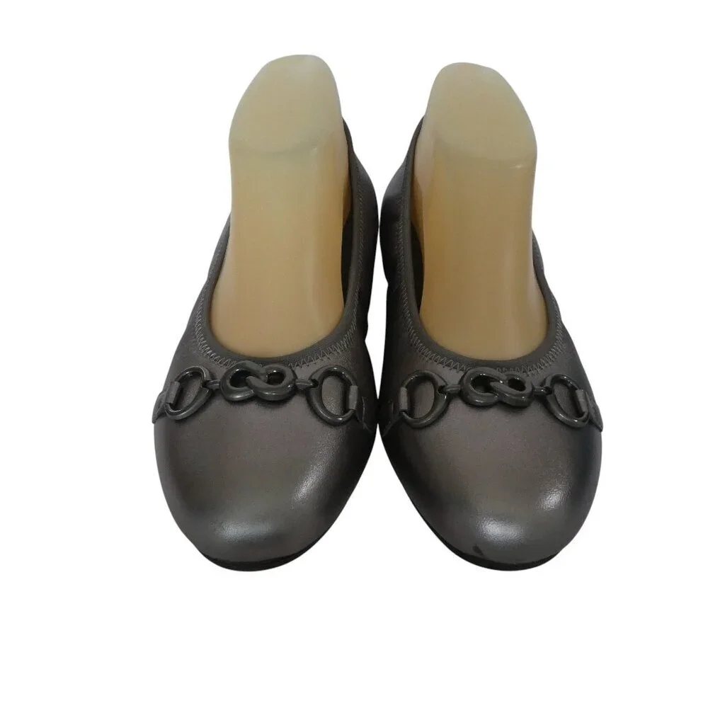 David Tate Omega Metallic Pewter Silver Leather Ballet Flats Womens 7.5WW